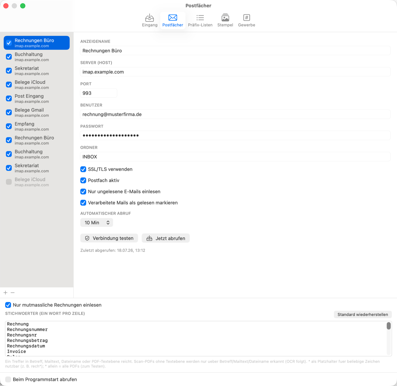 Postfächer-Einstellungen (IMAP)